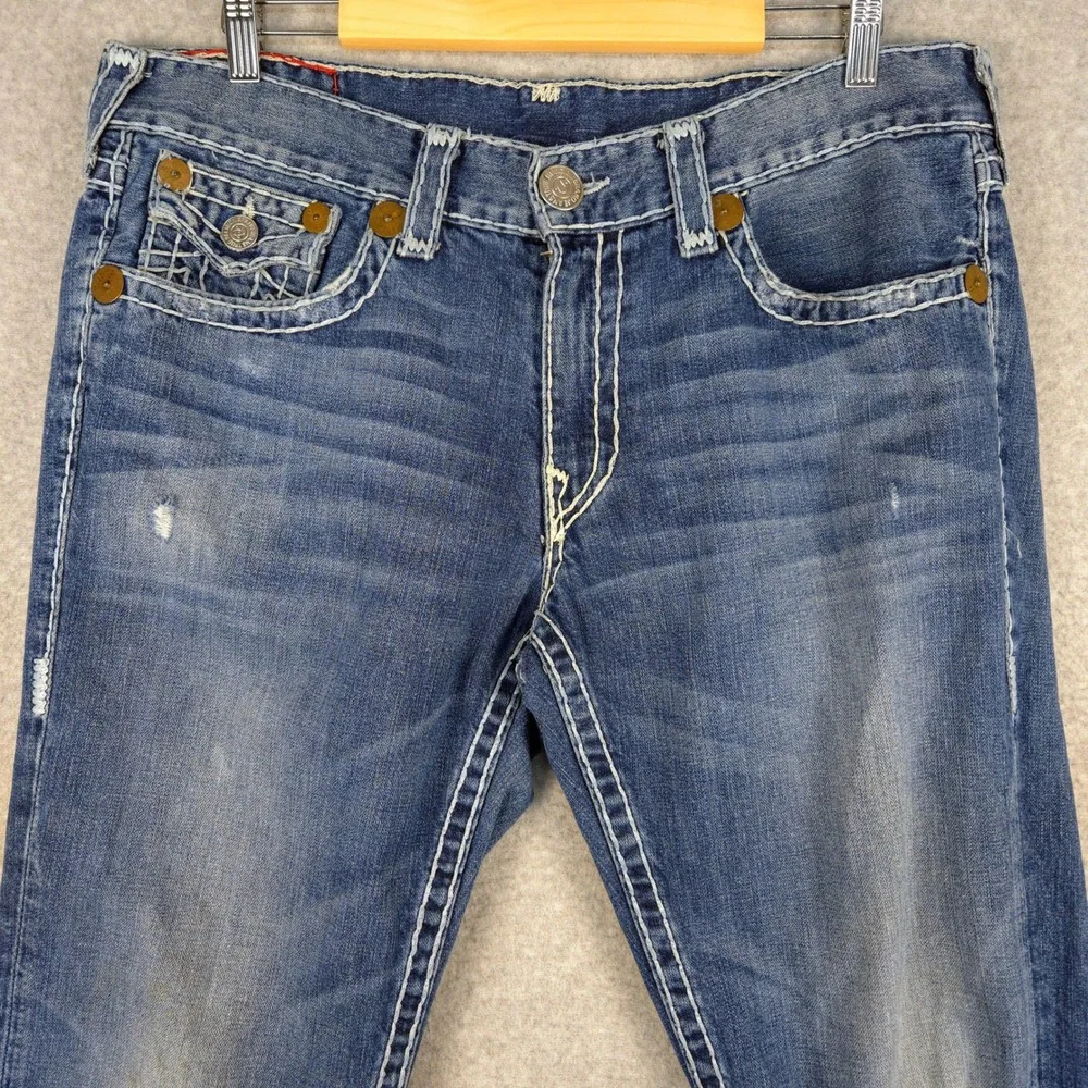 True Religion Ricky Super T Jeans Distressed USA Made Size 38 (Fits 37x33)‎ READ